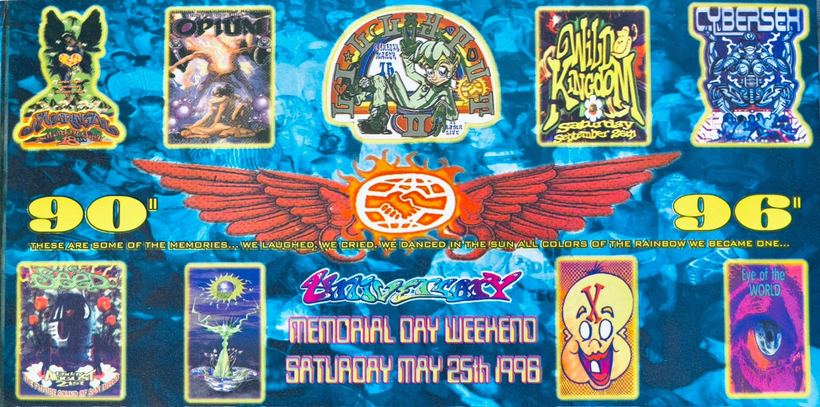 Narnia 90 to 96 anniversary banner collaging flyer art from every year
