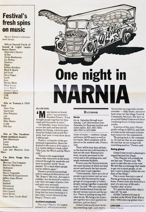 Newspaper clipping headlined One night in NARNIA about the festival