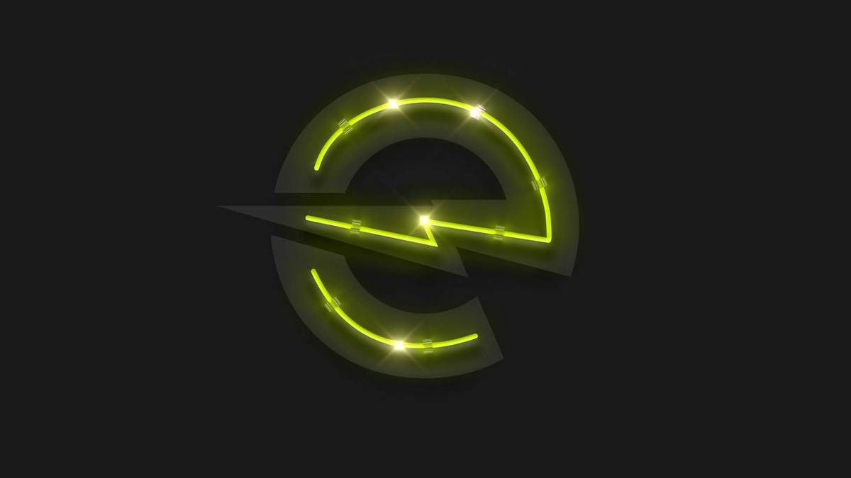 The Electric State bolt-e submark glowing in neon